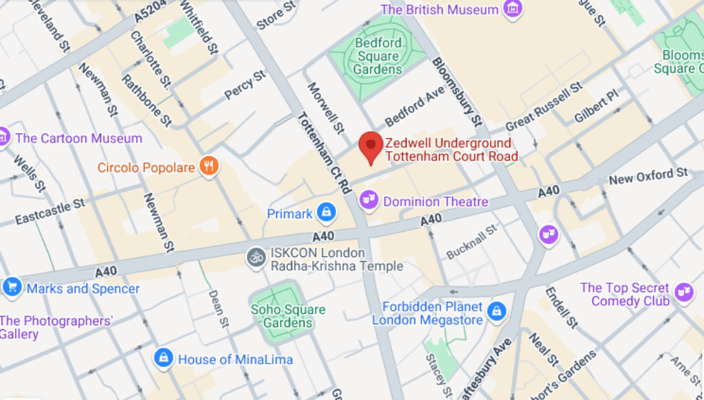 TCR Map | Find Calm At Zedwell Tottenham Court Road | Zedwell Hotels